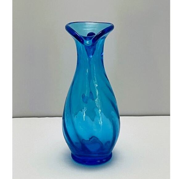 Vintage Italian Hand Blown Art Glass Turquoise Blue Swirl Mini  Pitcher (1970s) - Picture 3 of 5